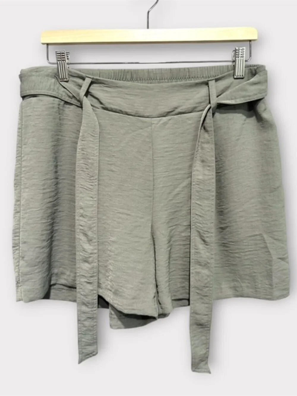 SOHO Womens High Waisted Shorts with Tie Belt Elastic Waist Light Green Size L